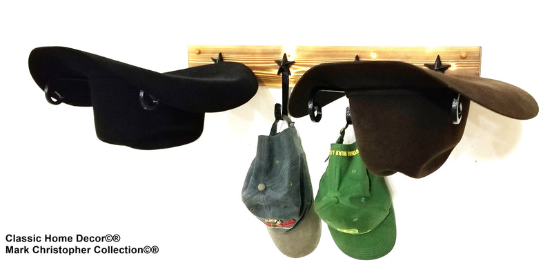 American Made Cowboy Hat Holder Wood  2 hat 2 hook Charred