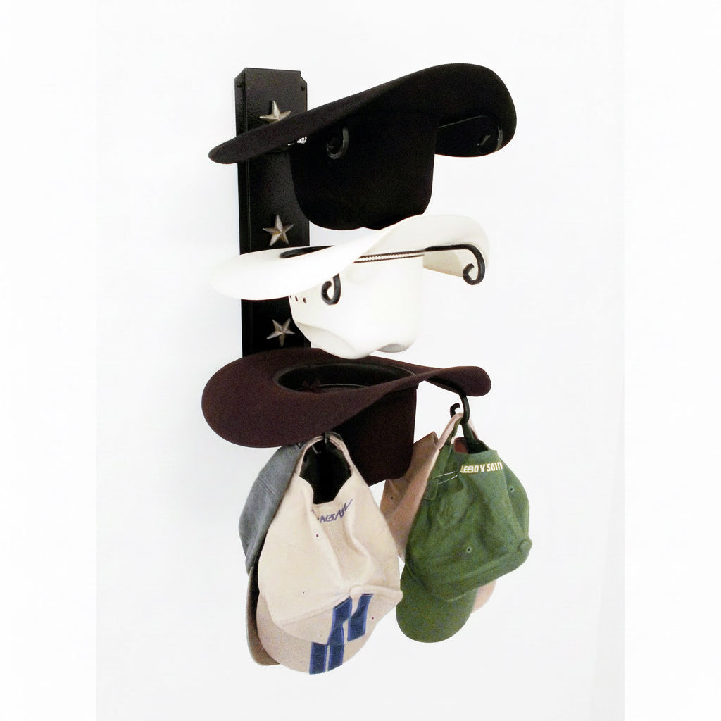 American Made 3 Hat Cowboy Hat Rack – Black with Gold Stars | Mark Christopher Collection