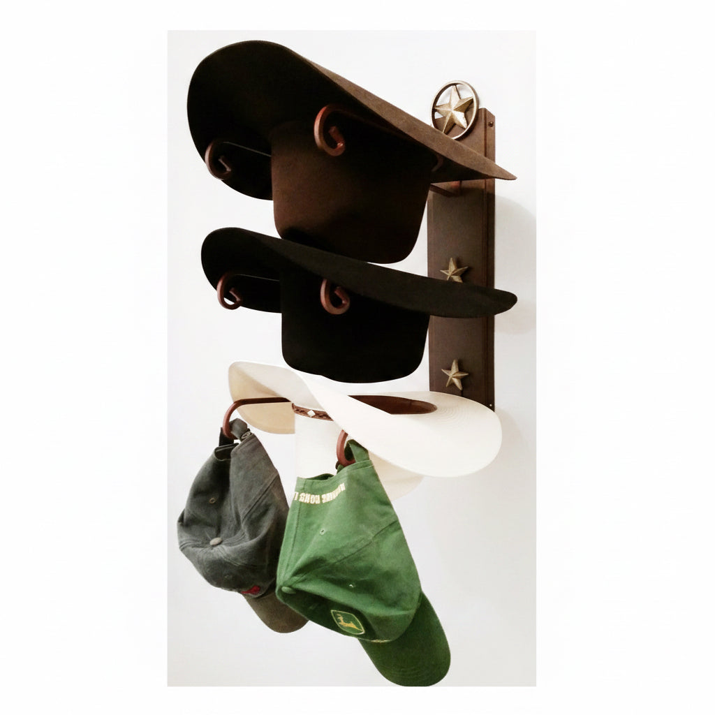American Made 3 Hat Cowboy Hat Rack with Cast Iron Lone Star | Mark Christopher Collection