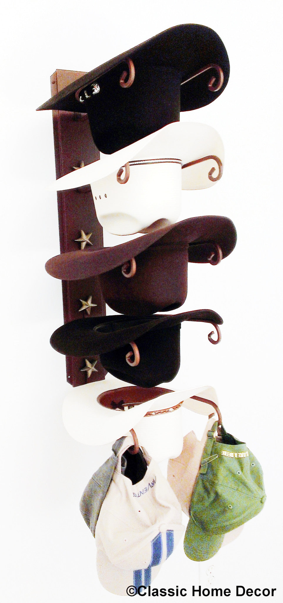 American Made Cowboy Hat Holder Rust with Gold Stars 5 tier
