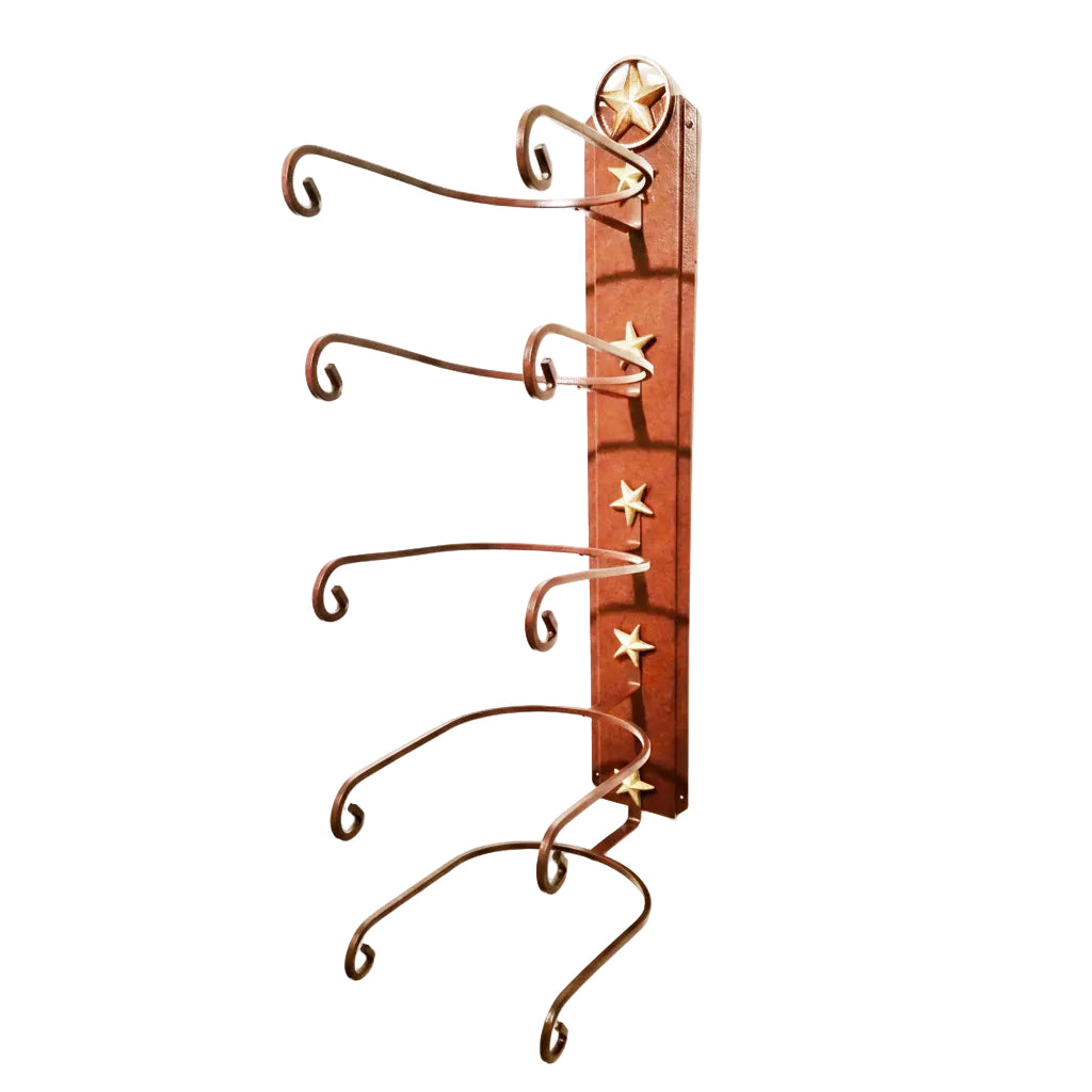 American Made 5 Hat Cowboy Hat Rack with Lone Star & Gold Stars – Wall Mounted Rust Steel Hat Holder – Western Decor – Made in USA – Mark Christopher Collection
