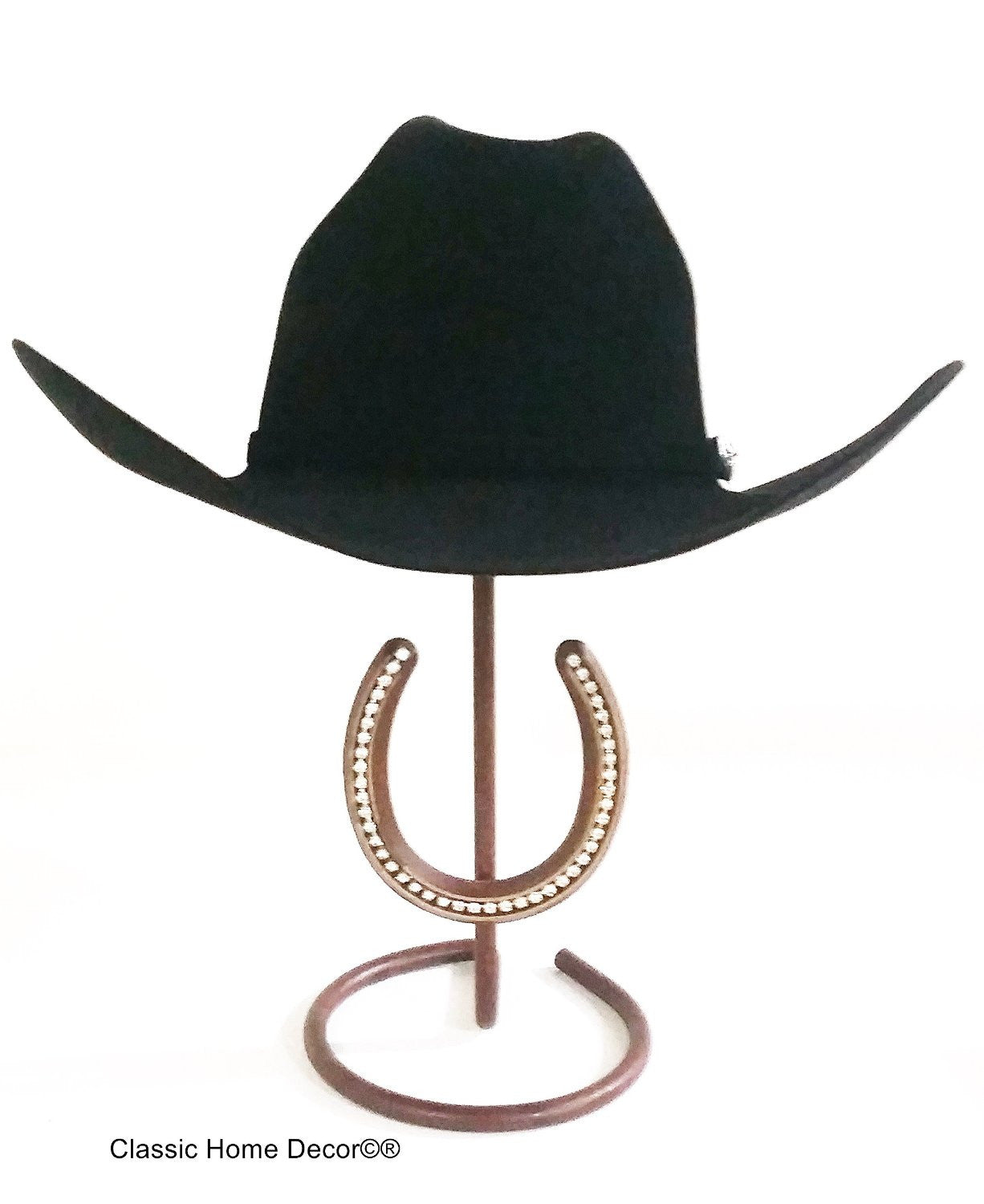 American Made Cowboy Hat Stand with Genuine Rhinestone HorseShoe CT