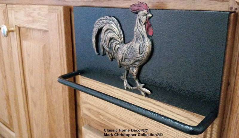 Towel Bar with Rooster Black Leatherette