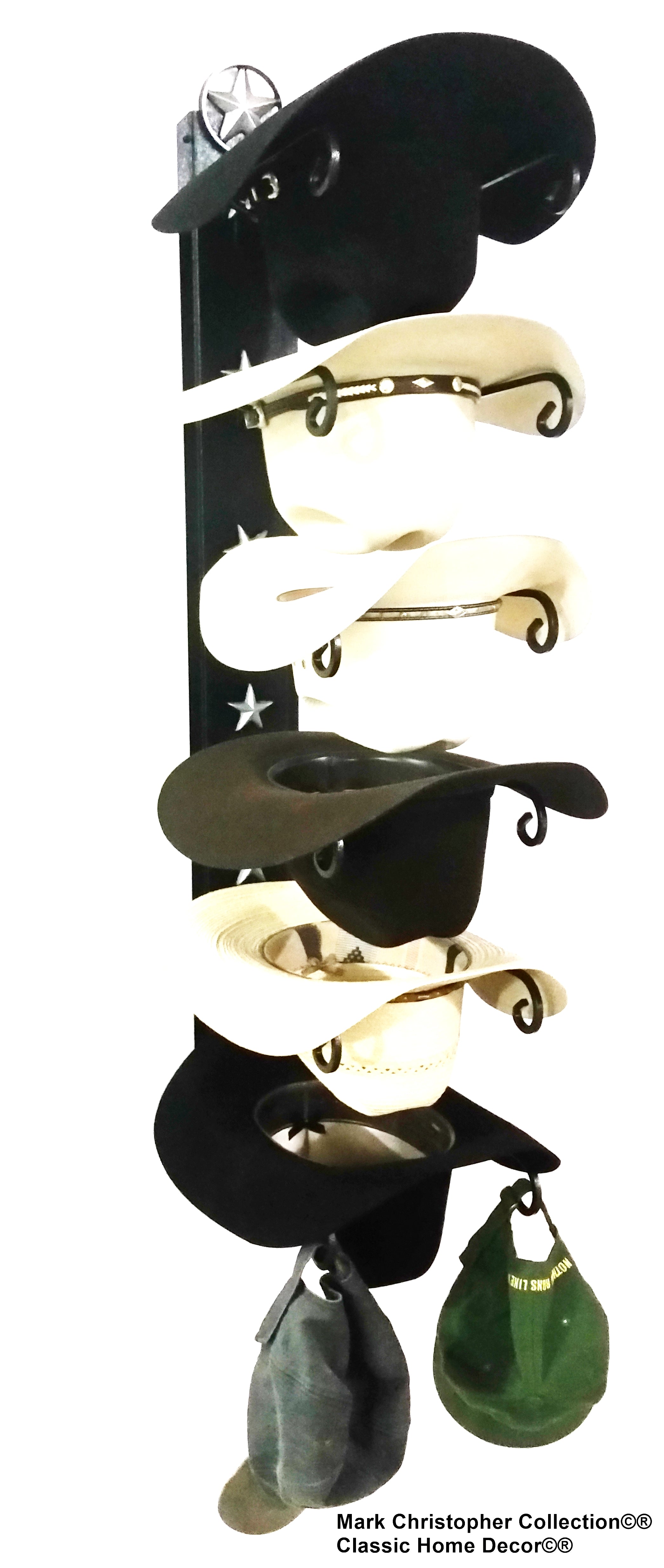 American Made Cowboy Hat Holder STAR 886 Cast Iron Lone Star Black 6 Tier Hat Rack