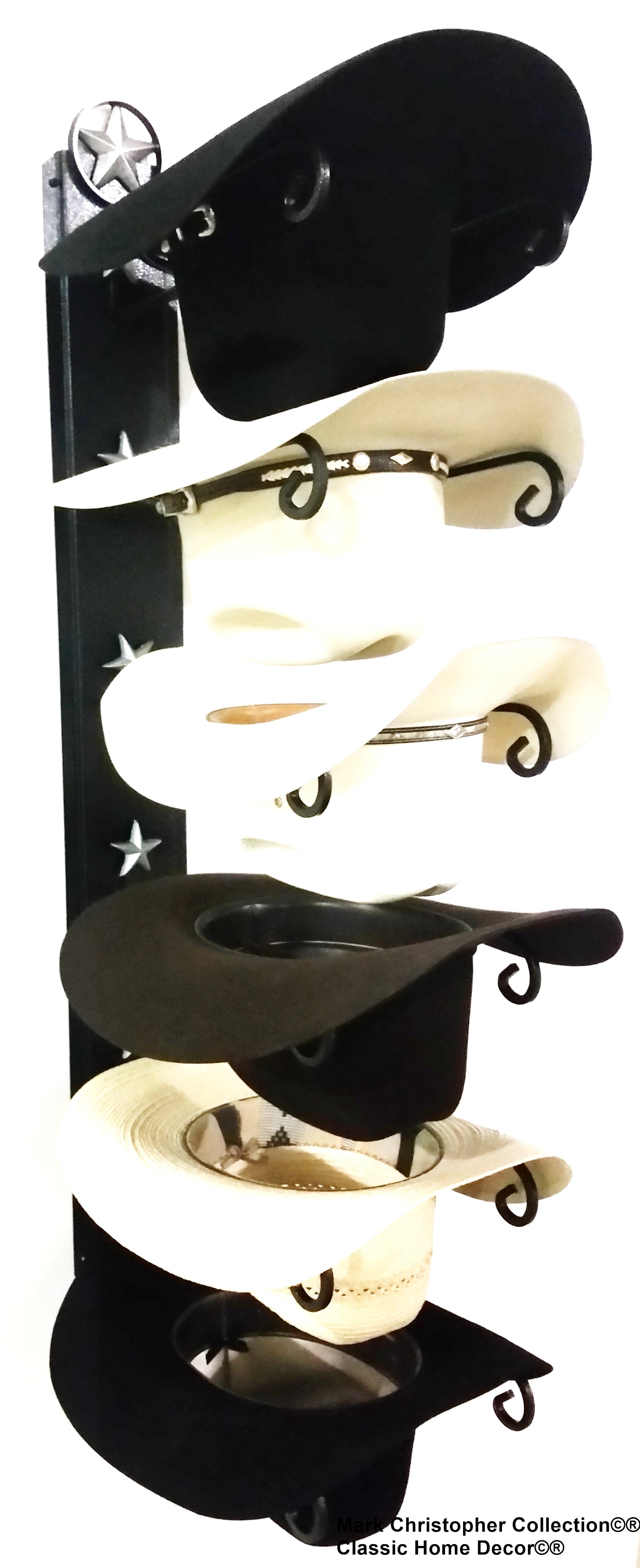 American Made Cowboy Hat Holder STAR 886 Cast Iron Lone Star Black 6 Tier Hat Rack