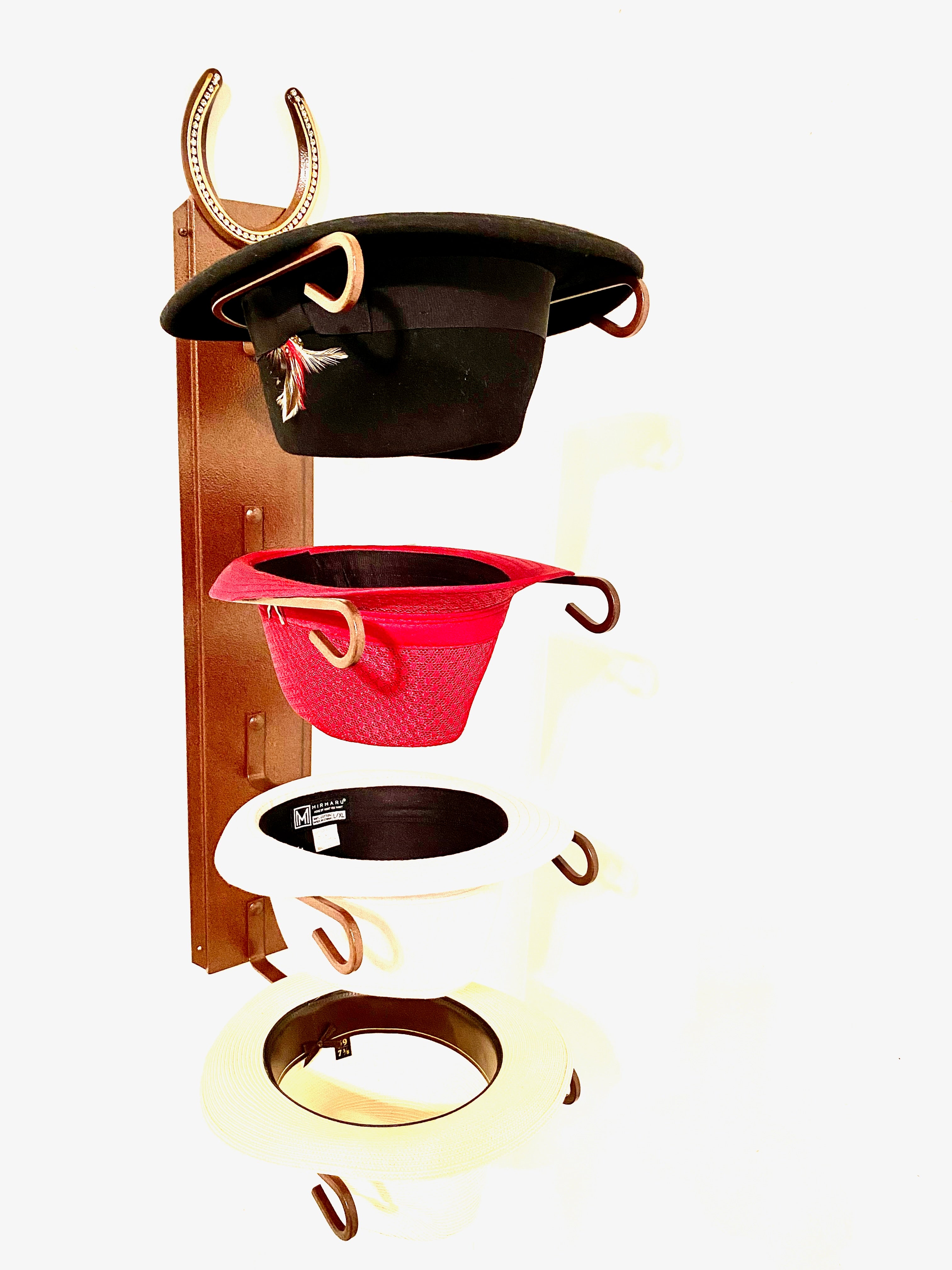 American Made Cowboy Hat Holder with Genuine "Lucky Horseshoe" RUST 664 HSBLING CT