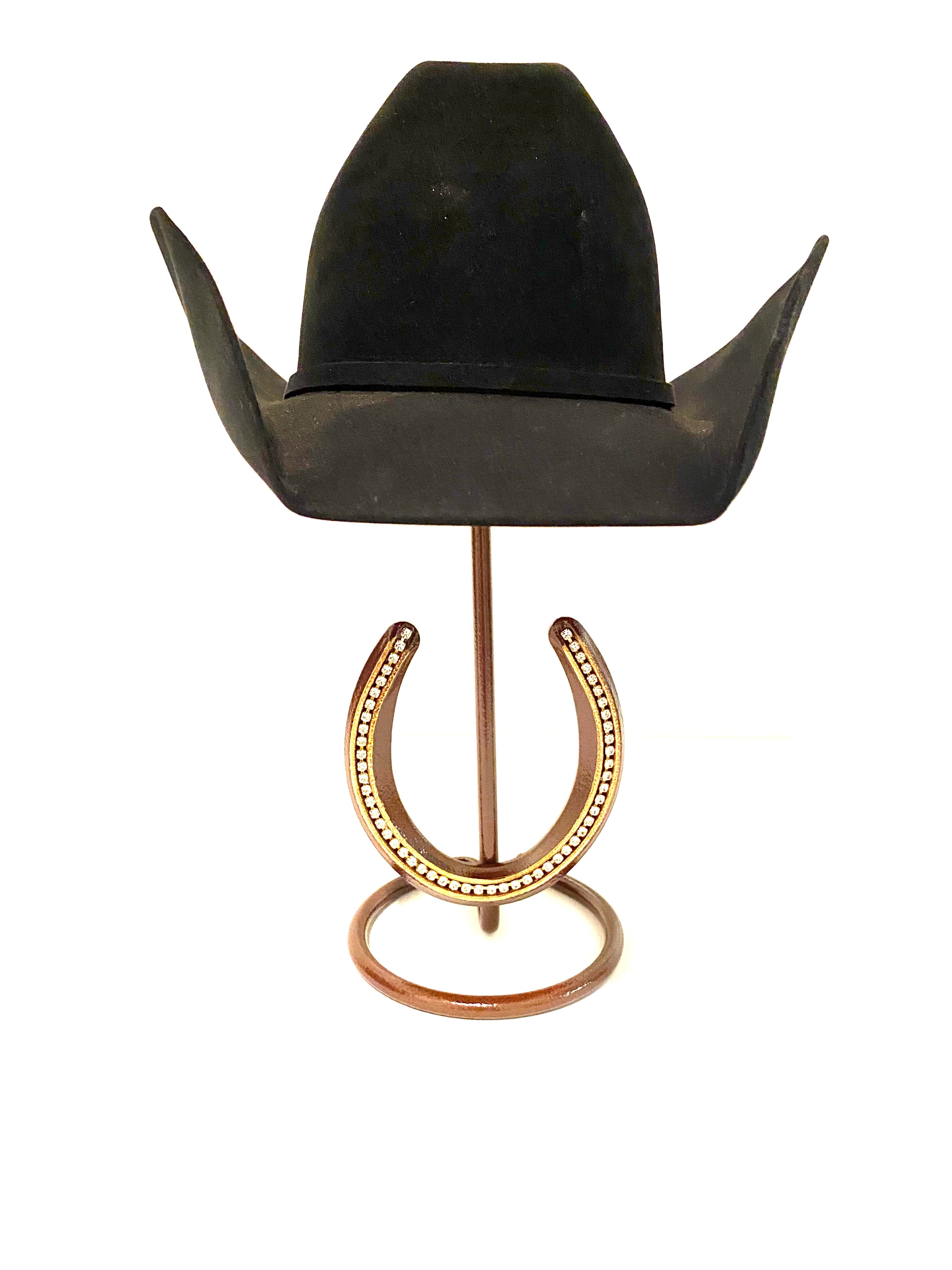 American Made Cowboy Hat Stand with Genuine Rhinestone HorseShoe CT