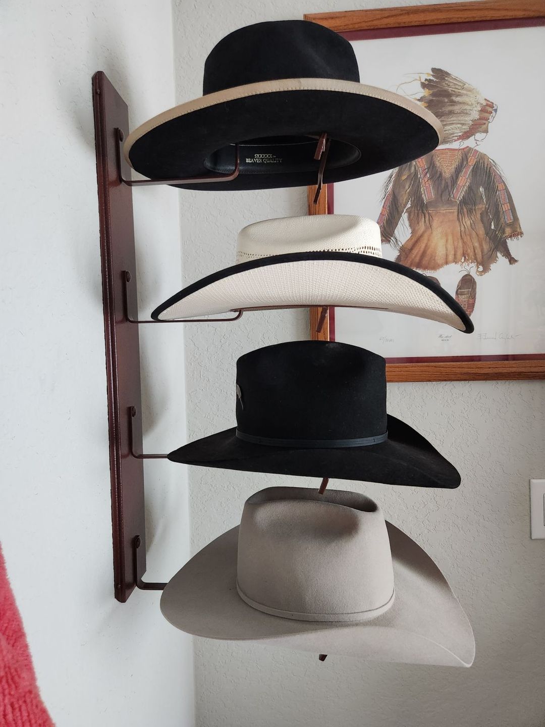 American Made Crown Up Cowboy Hat Rack – 4 Hat Wall Holder Rust | Mark Christopher Collection