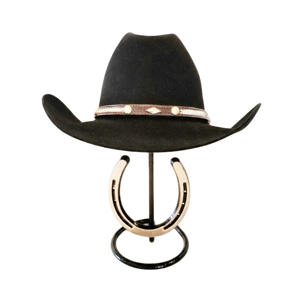 American Made Cowboy Hat Stand with Genuine Horseshoe – Black & Gold | Mark Christopher Collection