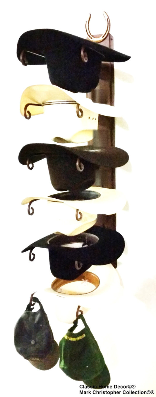 American American Made 6 Hat Cowboy Hat Rack with Genuine Horseshoe- Rust Steel Wall Holder Western Decor