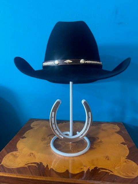 American Made Cowboy Hat Stand with Genuine Horseshoe White