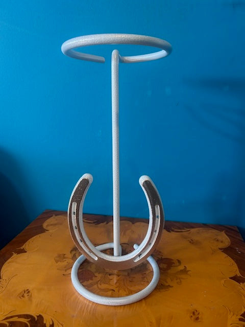 American Made Cowboy Hat Stand with Genuine Horseshoe White