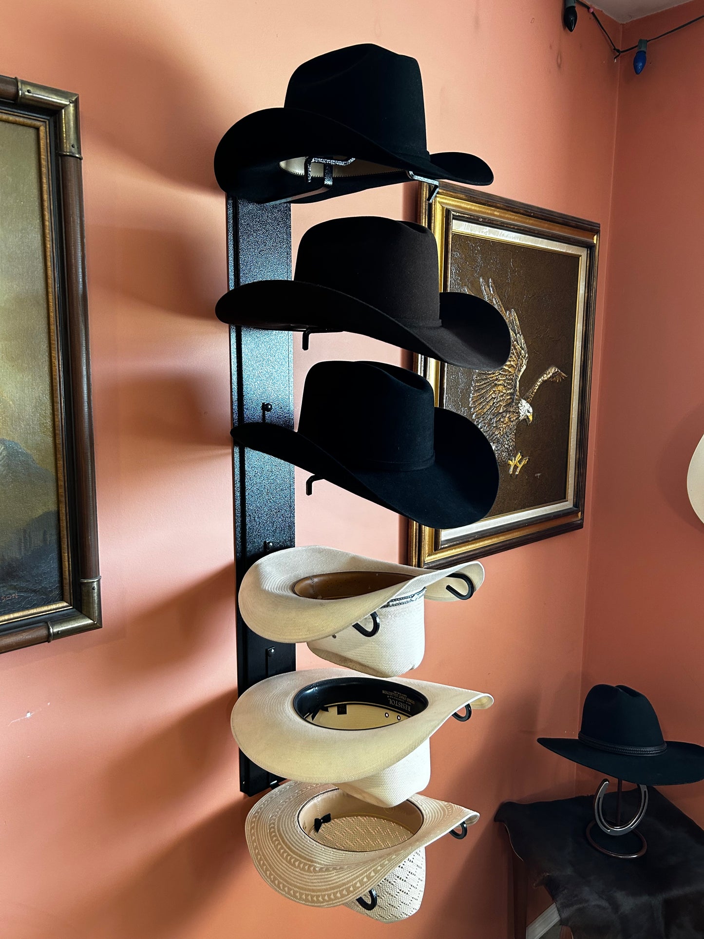 American Made Crown Up / Crown Down 6 Hat Cowboy Hat Rack – Black | Mark Christopher Collection