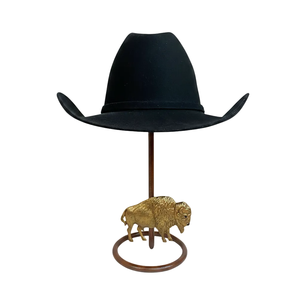 American Made Cowboy Hat Stand with Bison – Rustic Hat Display | Mark Christopher Collection