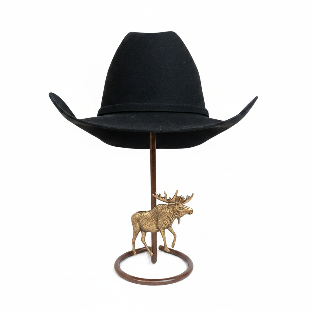 American Made Cowboy Hat Stand with Moose – Rustic Hat Display | Mark Christopher Collection