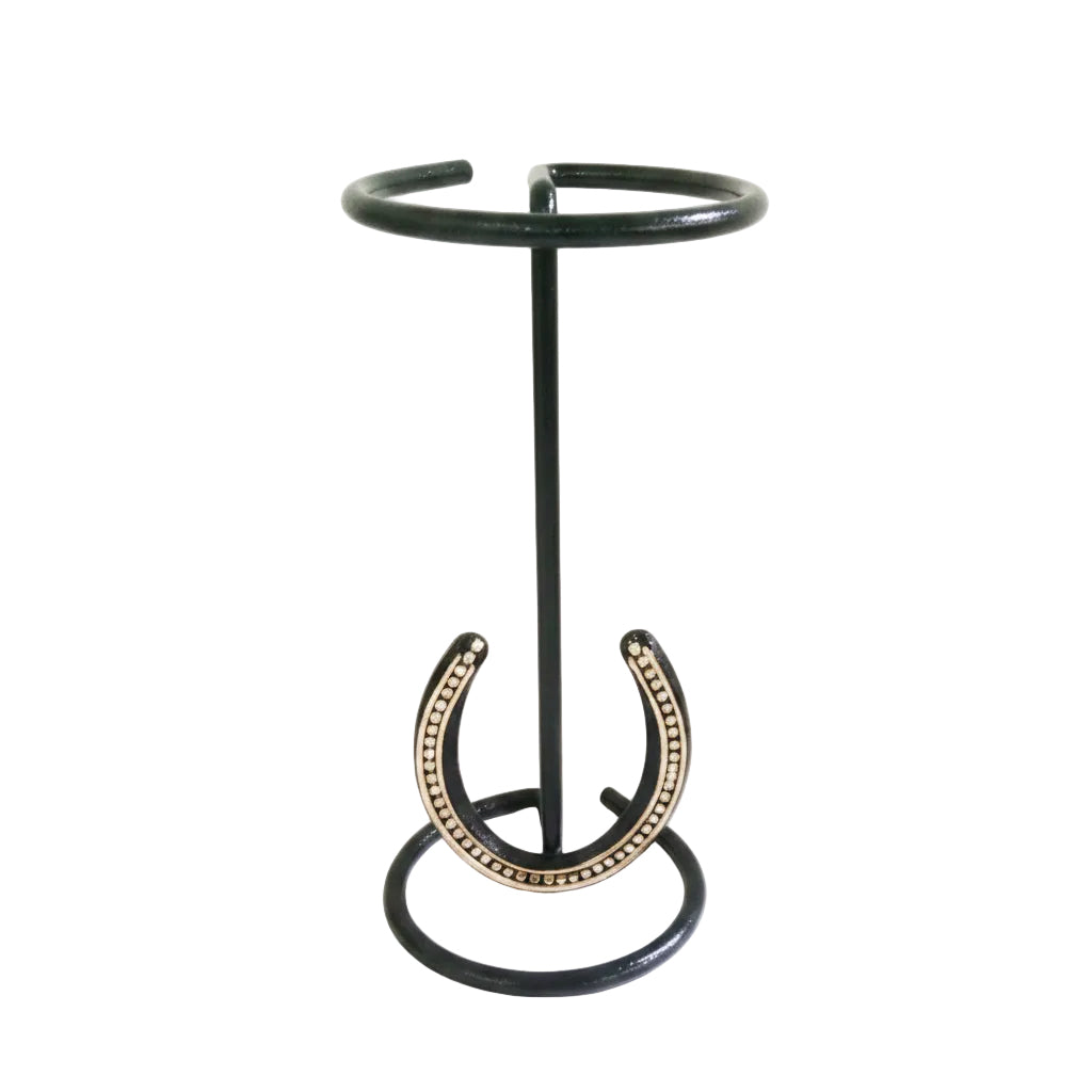 American Made Cowboy Hat Stand with Genuine Rhinestone Horseshoe – Black-| Mark Christopher Collection