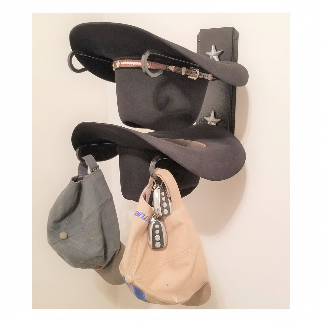American Made 2 Hat Cowboy Hat Rack – Black with Silver Stars | Mark Christopher Collection