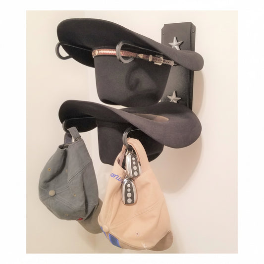 American Made Cowboy Hat Holder Double with Stars BLK/SLV