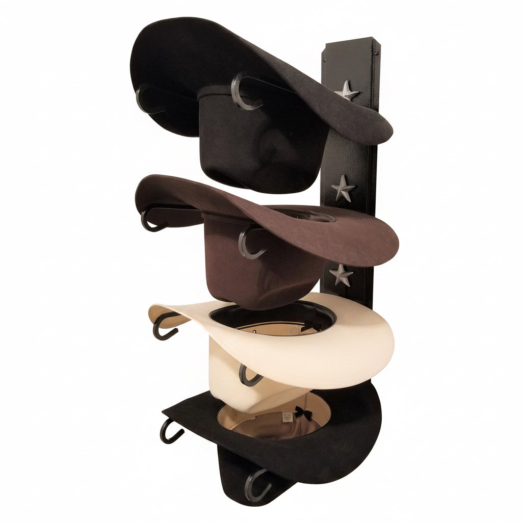 American Made 4 Hat Cowboy Hat Rack – Black with Silver Stars | Mark Christopher Collection