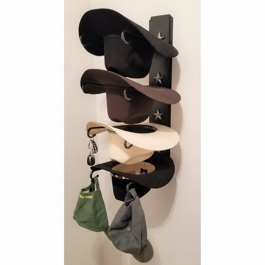 American Made 4 Hat Cowboy Hat Rack – Black with Silver Stars | Mark Christopher Collection