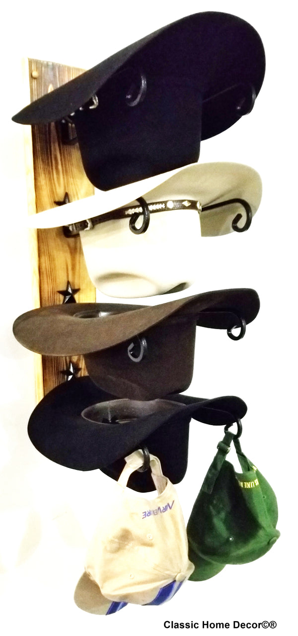 American Made Cowboy Hat Racks with STARS Charred 4 Tier