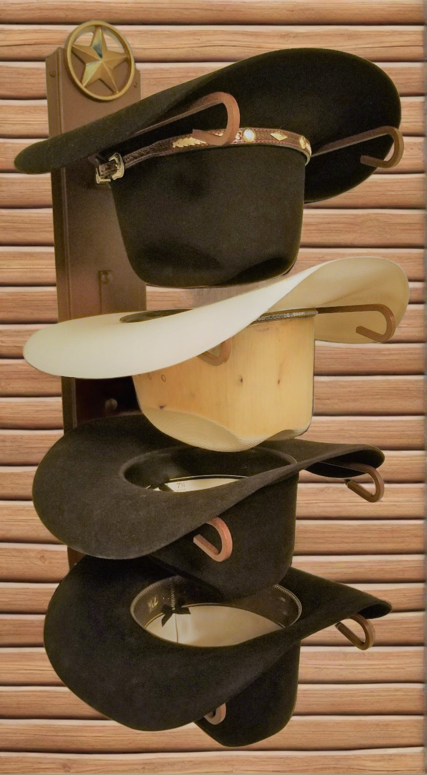 American Made 4 Hat Cowboy Hat Rack with Lone Star – Wall Mounted Rust | Mark Christopher Collection