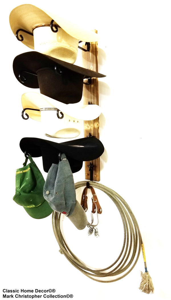American Made Cowboy Hat Rack with hook Charred 4 Hook