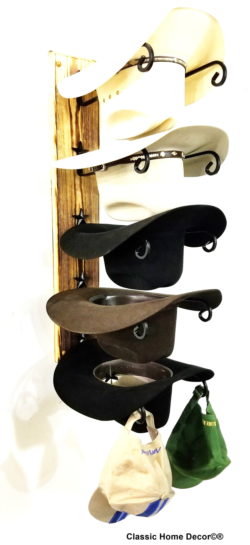 American Made Cowboy Hat Racks with STARS Charred 5 Tier