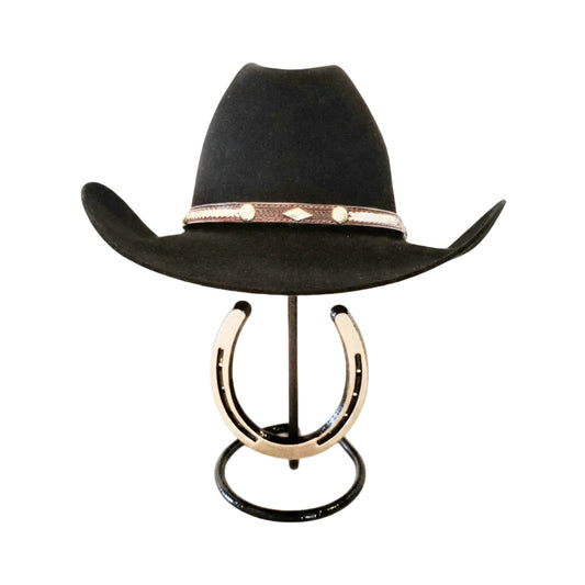 American Made Cowboy Hat Stand with Genuine Horseshoe – Black & Gold | Mark Christopher Collection