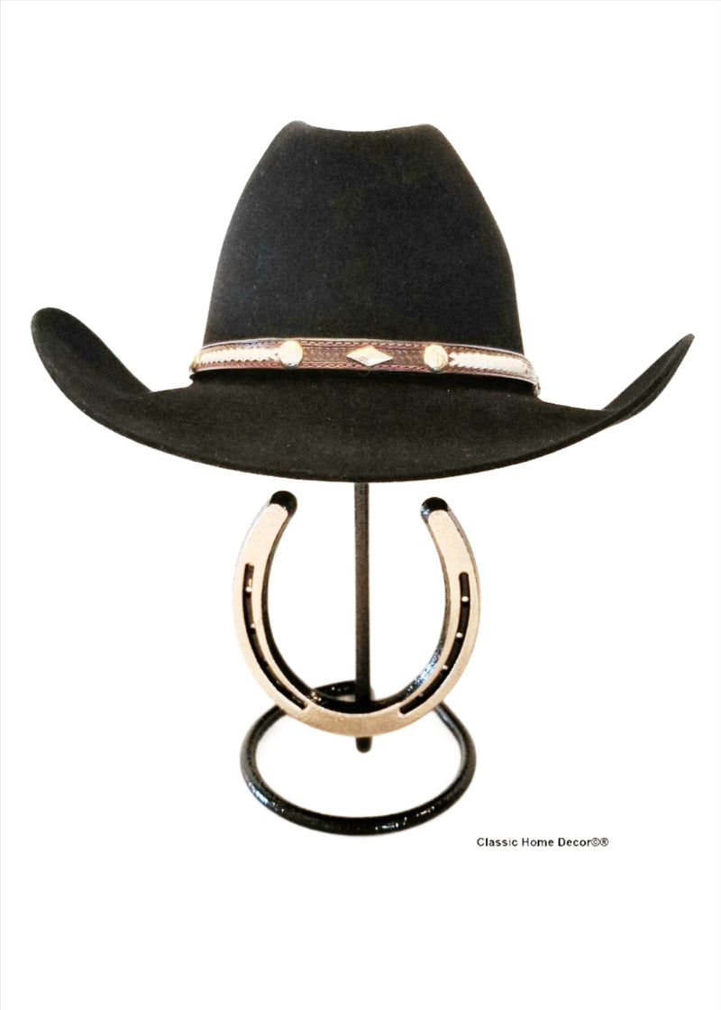 American Made Cowboy Hat Stand with Genuine Horseshoe Blk/Gold