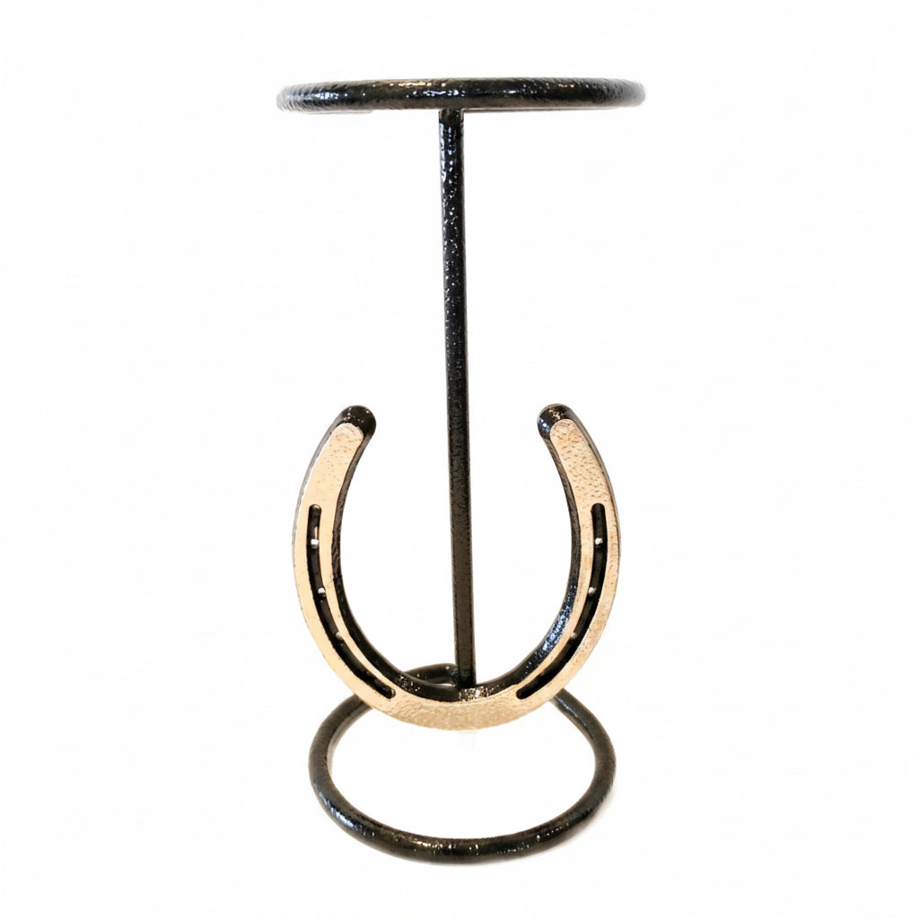 American Made Cowboy Hat Stand with Genuine Horseshoe – Black & Gold | Mark Christopher Collection