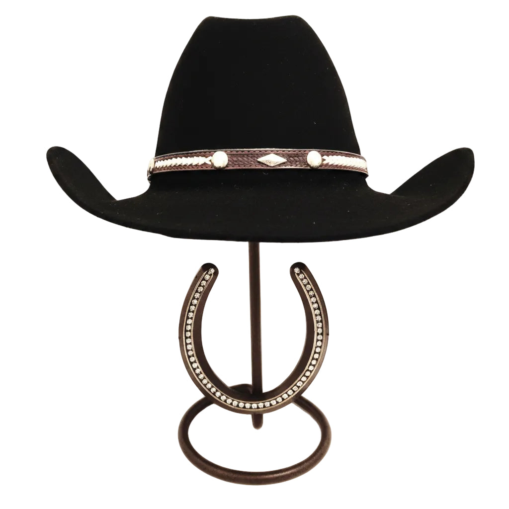 American Made Cowboy Hat Stand with Genuine Rhinestone Horseshoe – Rust | Mark Christopher Collection