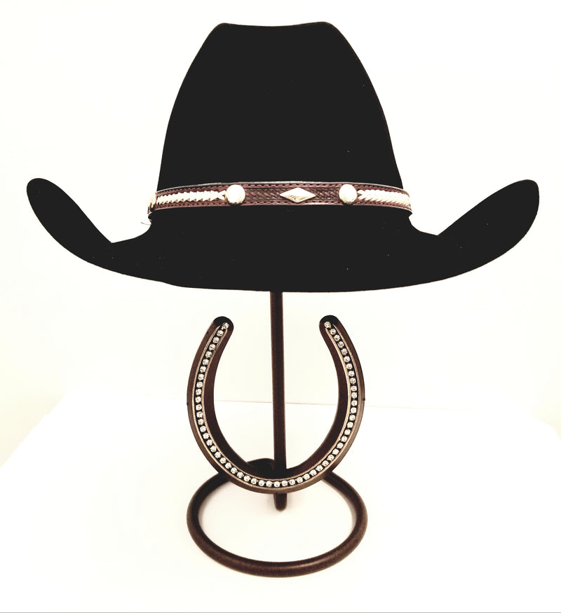 American Made Cowboy Hat Stand with Genuine Rhinestone HorseShoe