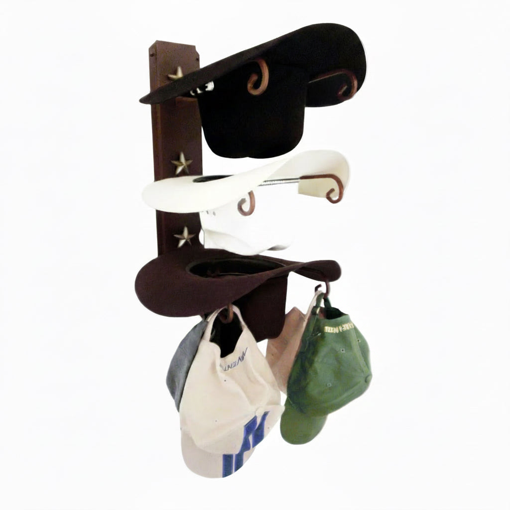 American Made 3 Hat Cowboy Hat Rack - Steel Holder with Stars - Western Decor
