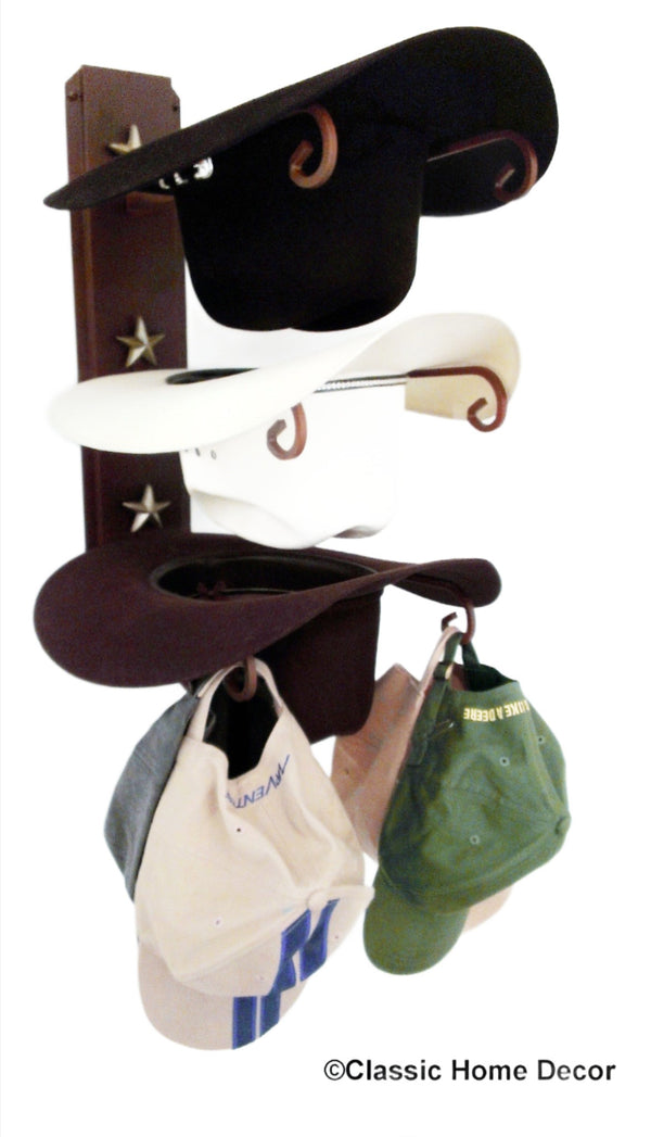 3V - Cowboy Hat Rack - 3 Hat Vertical Functional Western Decor
