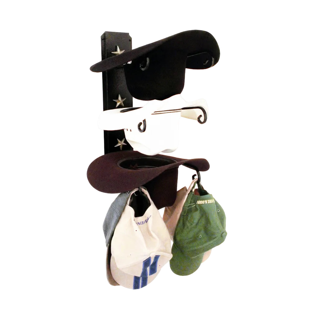 American Made 3 Hat Cowboy Hat Rack - Steel Holder with Stars - Western Decor