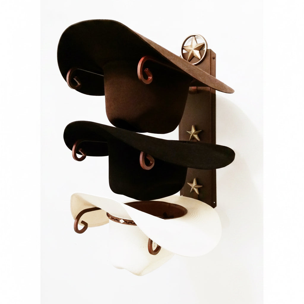 American Made 3 Hat Cowboy Hat Rack with Cast Iron Lone Star | Mark Christopher Collection