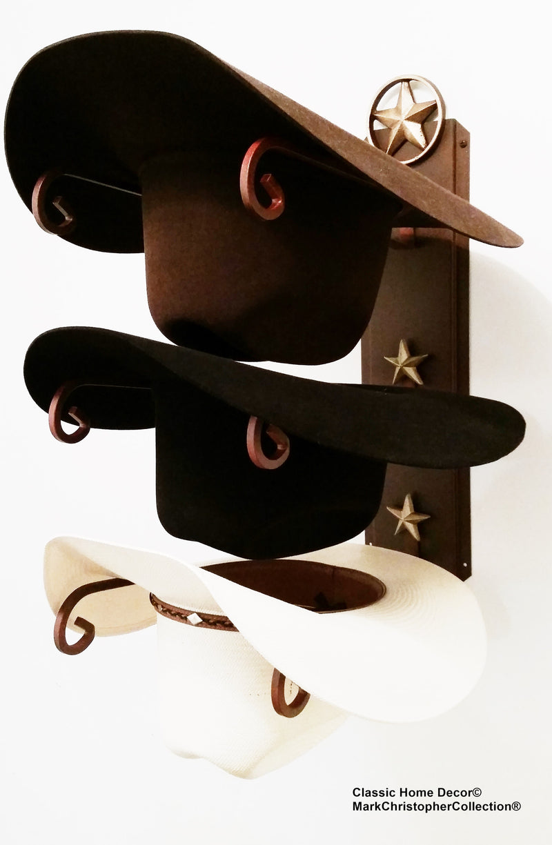 American Made Cowboy Hat Holder with Cast Iron Lone Star 3 Hat