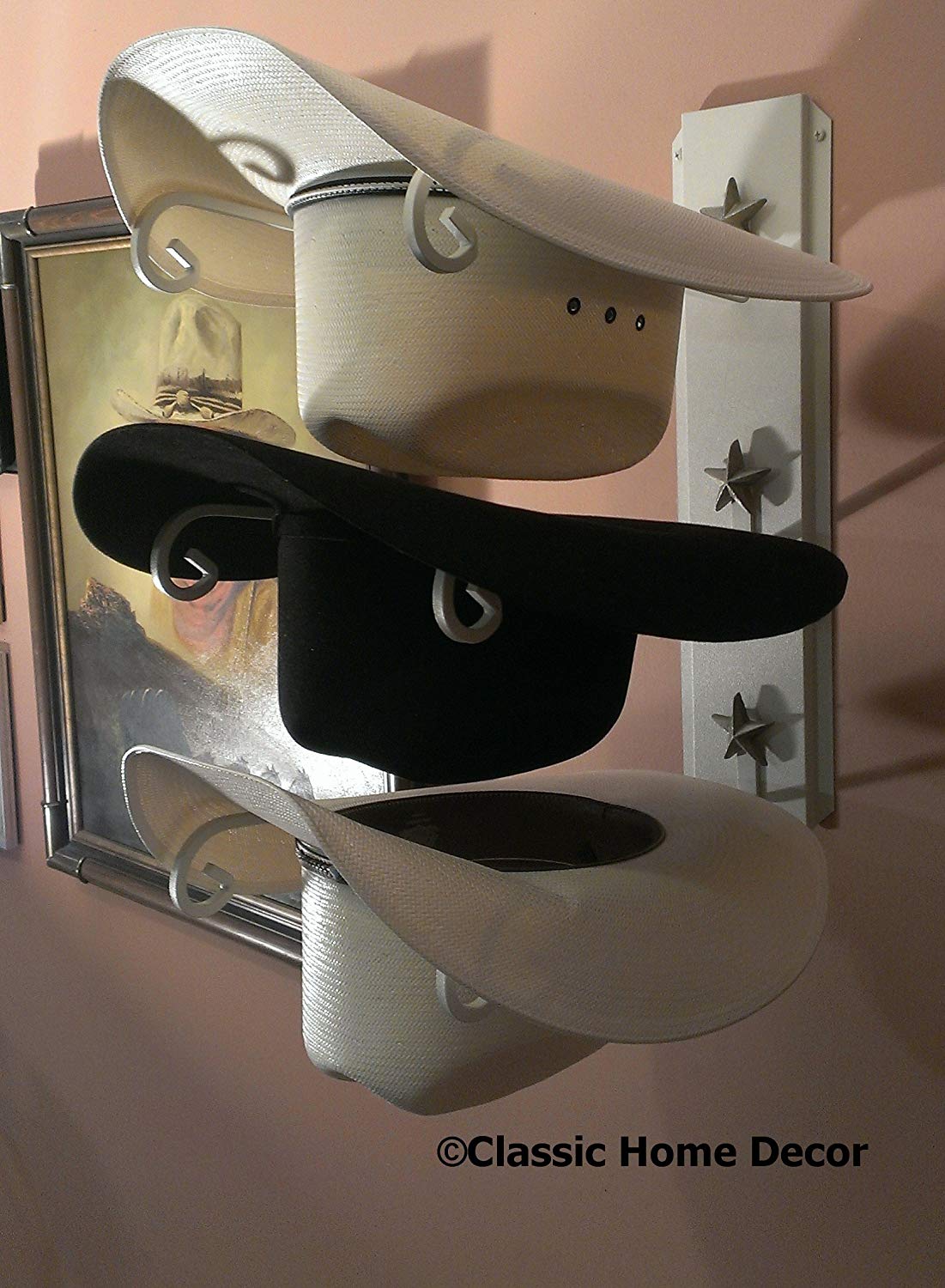 American Made 3 Hat Cowboy Hat Rack - Steel Holder with Stars - Western Decor