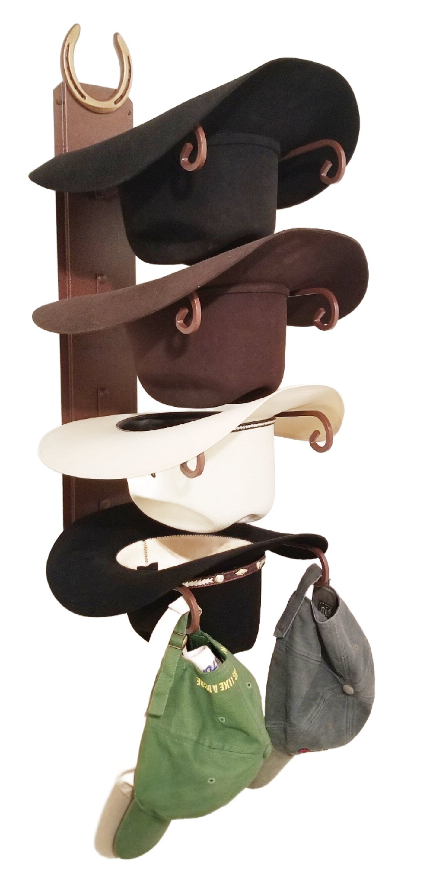 American Made 4 Hat Cowboy Hat Rack with Genuine Horseshoe – Wall Mounted Rust | Mark Christopher Collection