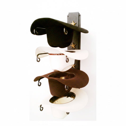 American Made Cowboy Hat Rack – 4 Hat Wall Holder Black with Gold Stars | Mark Christopher Collection