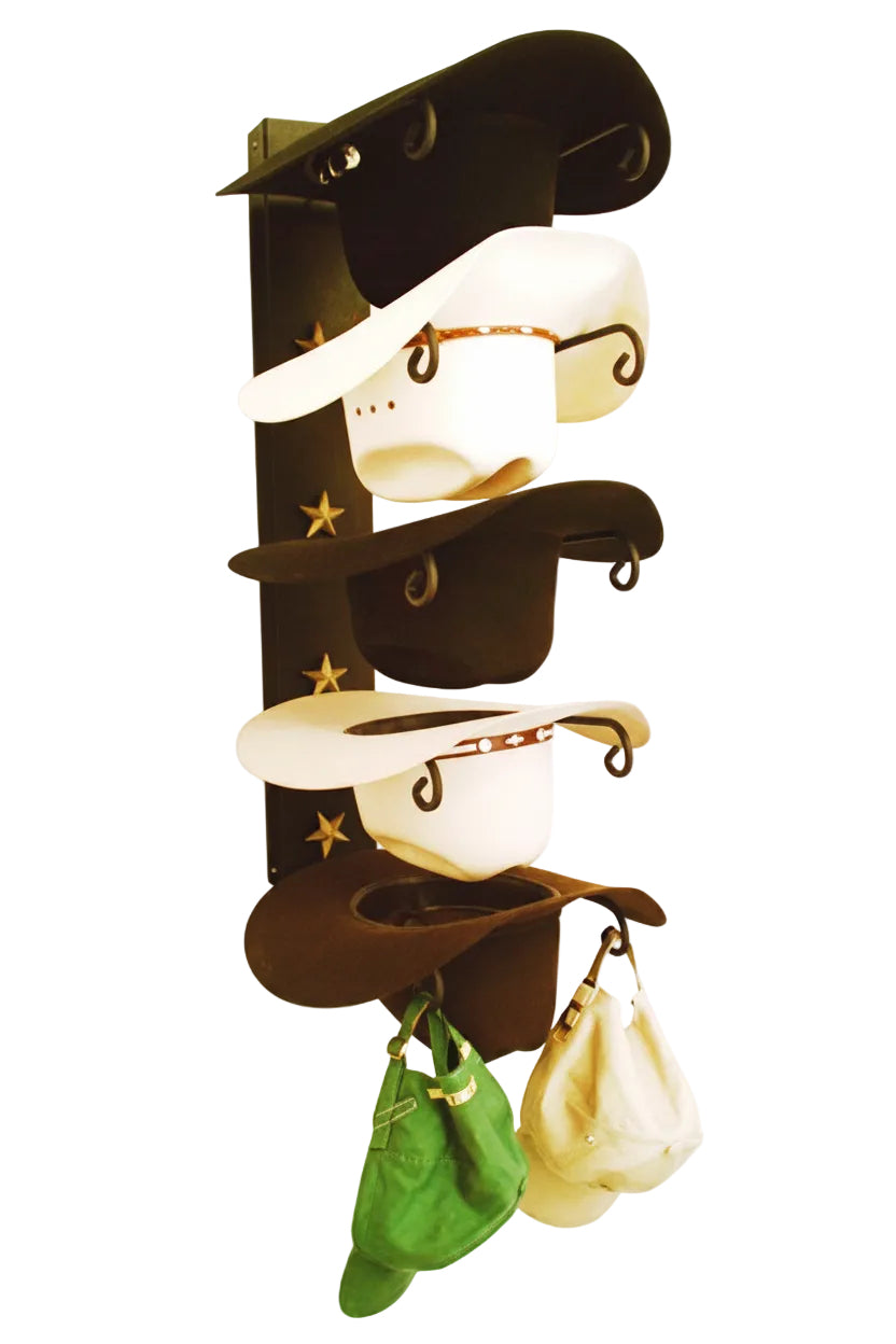 American Made 5 Hat Cowboy Hat Rack – Black with Gold Stars | Mark Christopher Collection