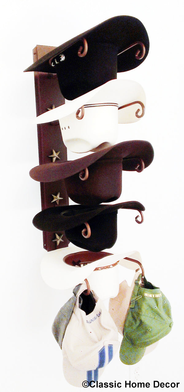 American Made Cowboy Hat Holder Rust with Gold Stars  5 tier