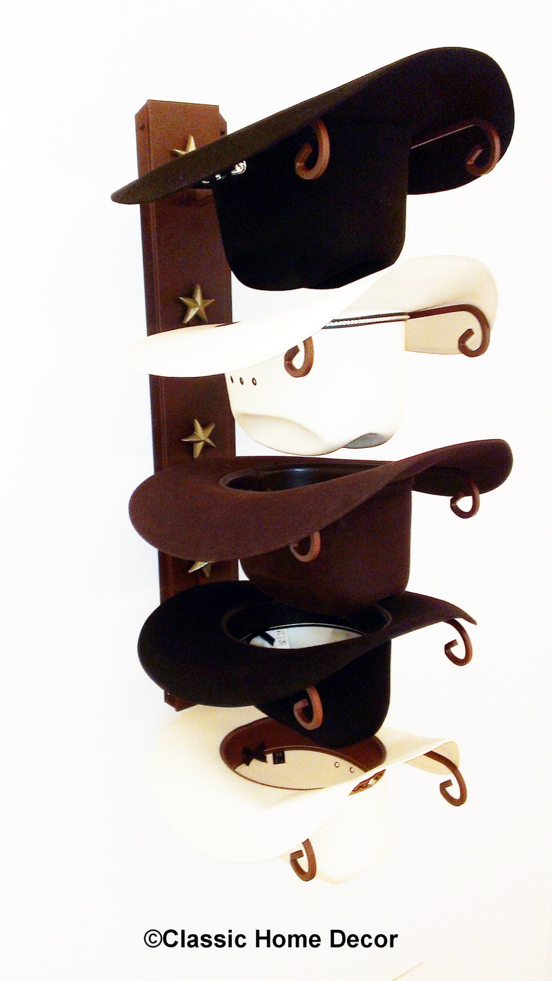 American Made Cowboy Hat Holder Rust with Gold Stars  5 tier
