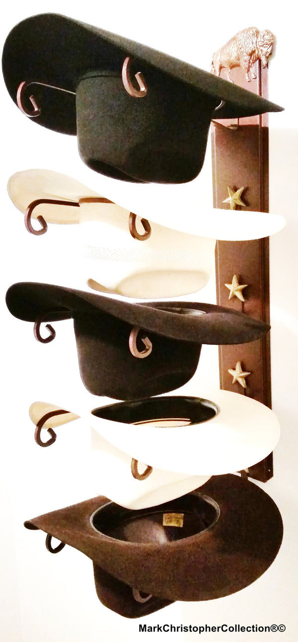 American Made Cowboy Hat Holder Bison 5 tier with Gold Stars