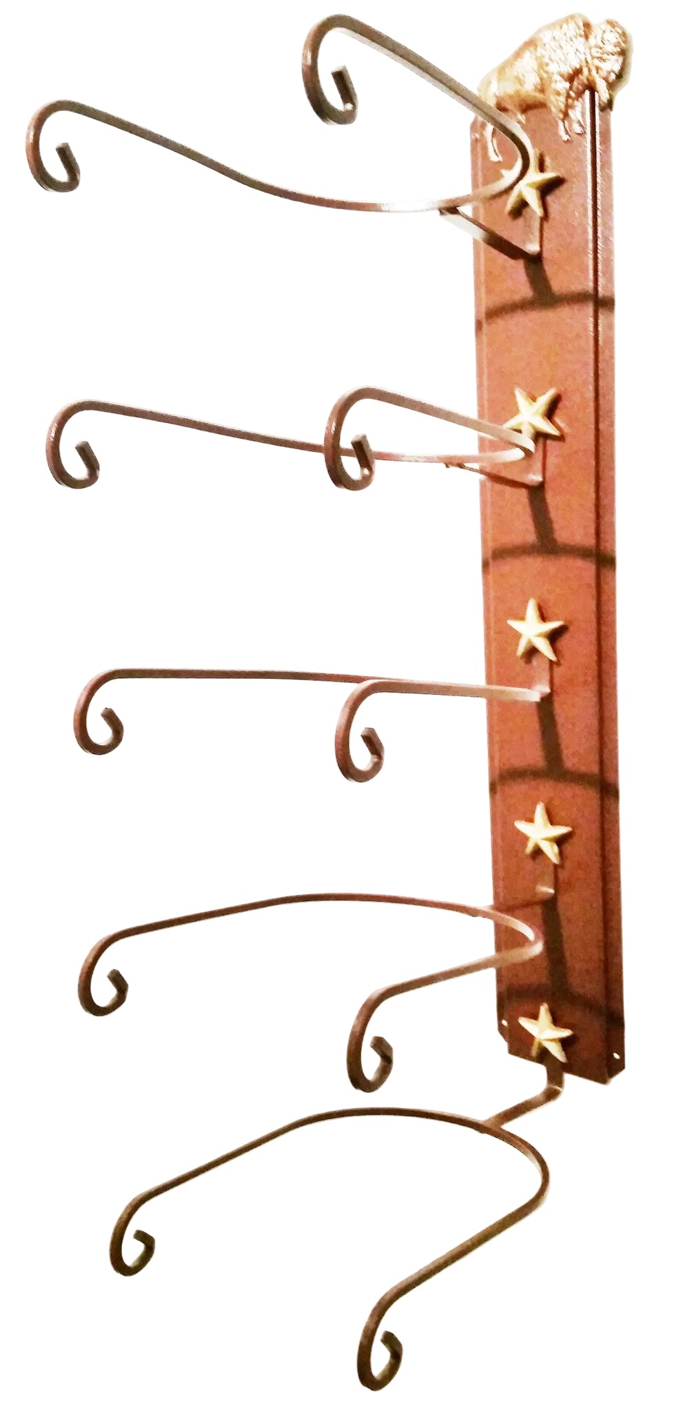 American Made 5 Hat Cowboy Hat Rack with Bison & Gold Stars - Wall Mounted Rust Steel Hat Holder - Western Decor