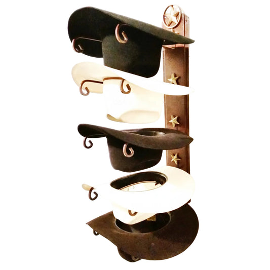 American Made 5 Hat Cowboy Hat Rack with Lone Star & Gold Stars – Wall Mounted Rust Steel Hat Holder – Western Decor – Made in USA – Mark Christopher Collection