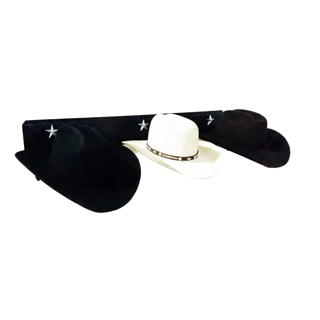American Made Horizontal 3 Hat Cowboy Hat Rack – Black with Stars | Mark Christopher Collection