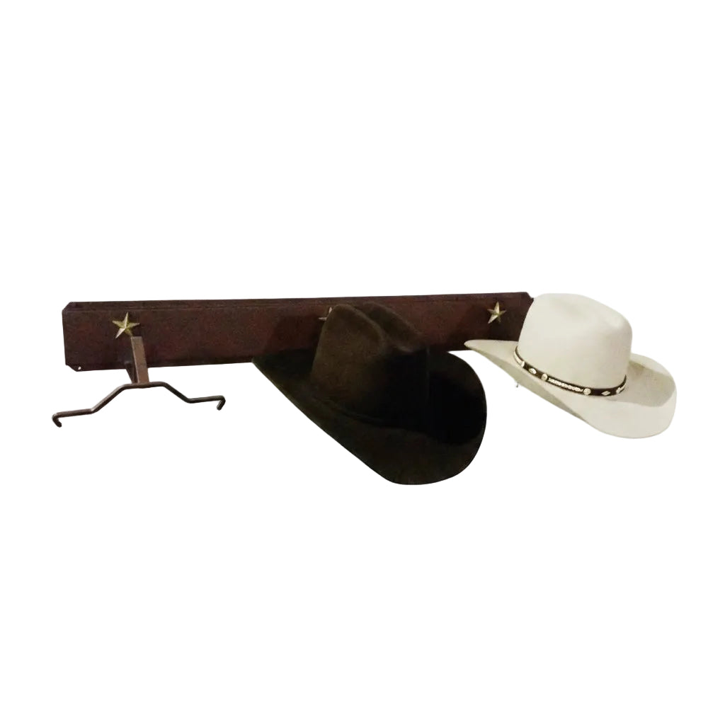 American Made Horizontal 3 Hat Cowboy Hat Rack – Rust with Stars | Mark Christopher Collection