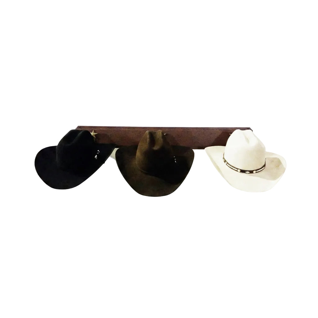 American Made Horizontal 3 Hat Cowboy Hat Rack – Rust with Stars | Mark Christopher Collection